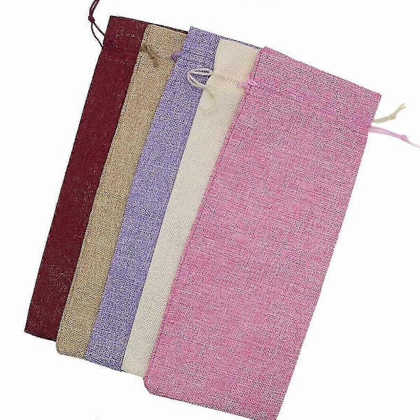 10 st Jute Vinpåsar, 35,5 x 16 cm Hessian Vinflaskpresentpåsar med Dragsko 5 Färger
