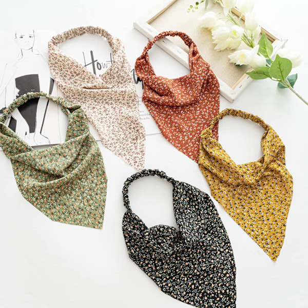 5 stk. blomstrete hårbånd skjerf chiffon elastiske bandanaer trekant hodebånd hodeplagg hårtilbehør