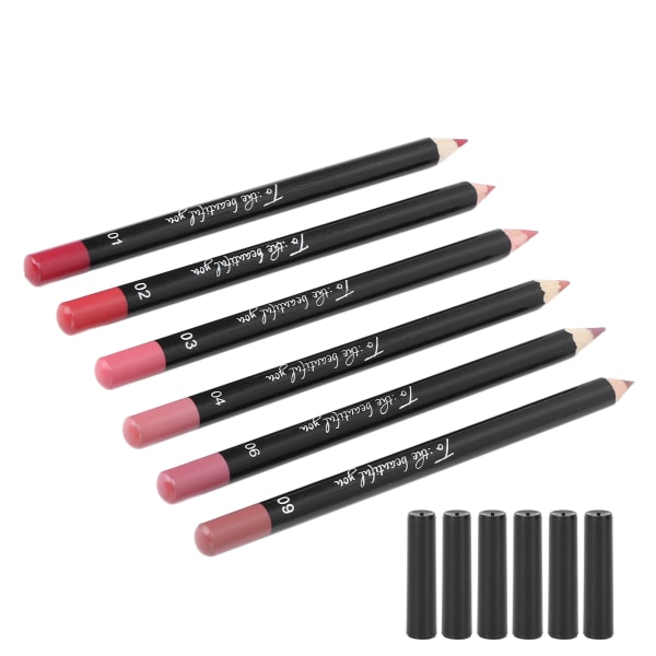 6 stk Lip Liner Profesjonell Vannbestandig Matt Langvarig Leppestift Pigmentert Kosmetikk #02