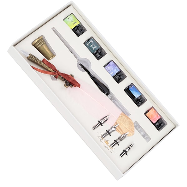 Kalligrafi Pen Set Glas Bläck Fjäder Fountain Pen med Utbytbart Spets Skriv Present Box KitSP118839 Guldhuvud Rosa