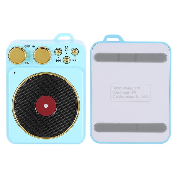 DC 3.7V Retro Bluetooth 5.0-høyttaler med smart lydstemmekringkasting for MP3 / TF-kort Blå