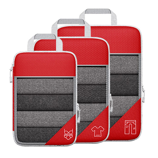 3-pack kompressionsförpackningskubkit Mesh Design Synlig Vattentät Bärbar för Resor Daglig Användning Röd