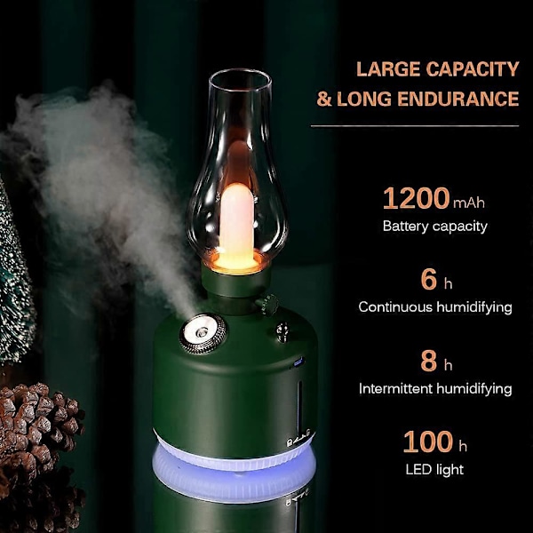 Luftfukter, USB Oppladbar Tåkelanterne Bærbar LED Retro Campinglampe Flammeløs Teltlampe med Luftfukter for Soverom Kontor Barnerom D