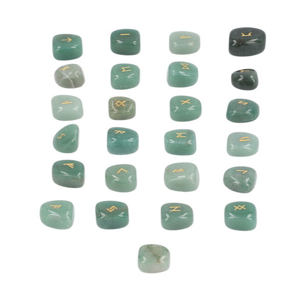 25 st rune stenar set handgjorda polerade grön aventurin bärbar graverad äldre alfabet för nybörjare proffs