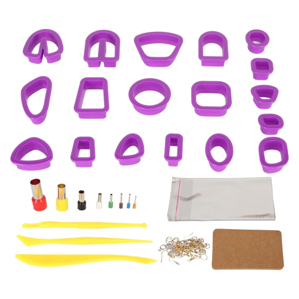Polymer Clay Cutters Sæt Øreringe Kroge Kort Jump Rings DIY Clay Cutters Sæt til smykkefremstilling lilla