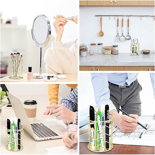 2 STK Makeup Organizer og Opbevaring, Holdbar Makeup Organizer i Metal, 2 Farver Makeup Børsteholdere Kosmetiske Børster Opbevaring til Eyelinere Øjenbryn Blyanter