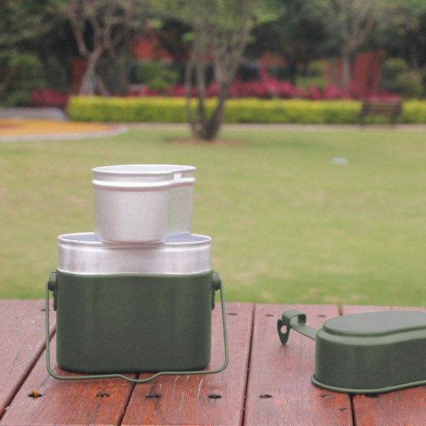 3 Delars Lunchlåda Set Aluminium Gryta och Panna Mess Kit för Camping Picknick Matlagning