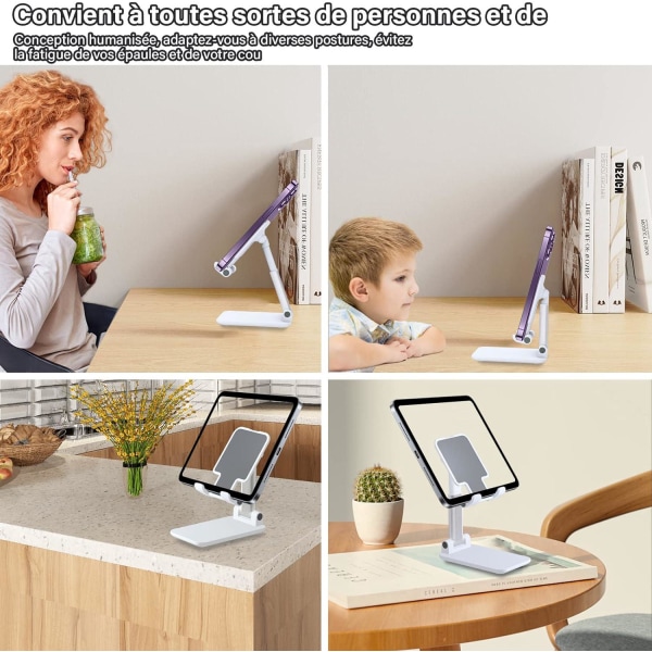 Hvit telefonstativ, sammenleggbart nettbrettstativ Mobiltelefonholder for skrivebord Kompatibel med Samsung iPad Mini iPhone Alle smarttelefoner
