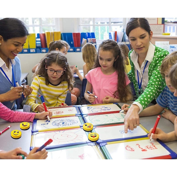 16-dele blandet farve smil magnetisk whiteboard viskelædersæt til børn - 5 cm svampegummi rengøringsmiddel til tørsletning af penne og tuscher, skoleartikler