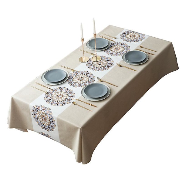 Rektangulær Duk 140x180 Vanntett Voksduk Bordlin Anti Flekk Voksduk Retro Blomster PVC Hage Beige