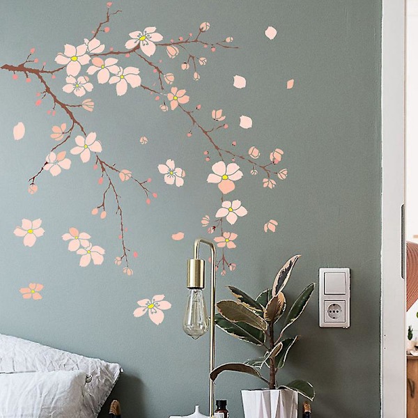 Pink Kirsebærblomst Vægdekorationer Vægmærkater Mural Trægren Dekorationer til Soveværelse Stue TV Væg