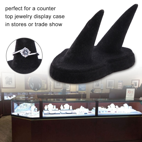 Black Velet Finger Display Ring Hållare Showcase Stand Smycken Rings Organizer (2 fingrar)