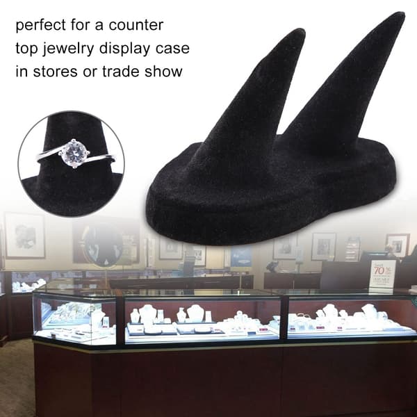 Sort Velour Finger Display Ring Holder Showcase Stand Smykker Ringe Organizer (2 Fingre)