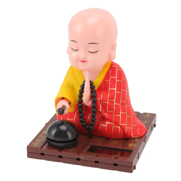 Liten buddhistisk munk solornament, lysenergisensor, automatisk nikkende, bankende munkdekorasjon for kontor, hjem, bil, gave, rød