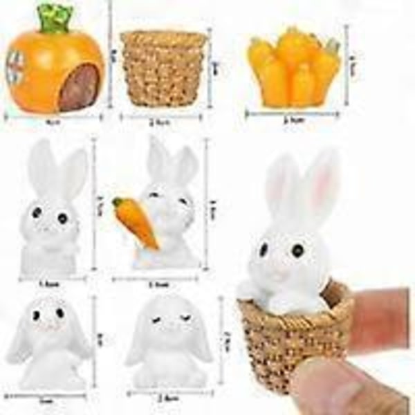 Miniature Kanin Ornament, 7 stk. Mini Kanin Figur, Påskehare Gulerødder Hus, til Eventyrhave Landskabsdekoration Dyrefigurer Tegneserie Figu