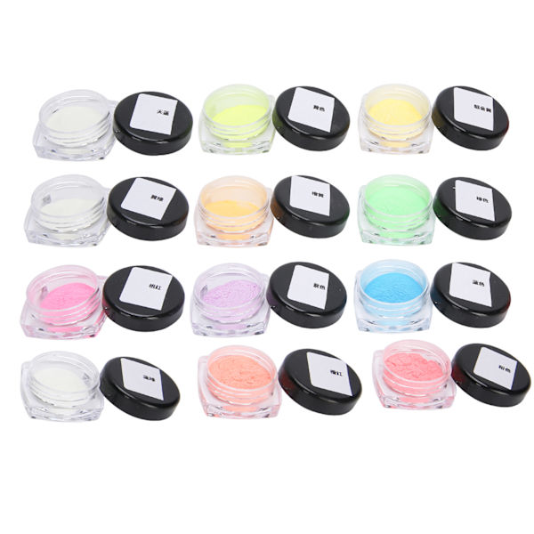 12 st DIY nagelglitter fluorescerande pulver nagelkonst lysande pulver nagelspetsar dekoration