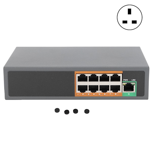 POE-kytkin 9 porttia 100V - 240V Gigabit Ethernet -sovitin IP-kameroille CCTV-turvajärjestelmät Langaton APUK-pistoke