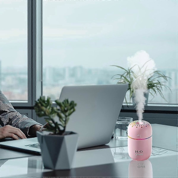 Bärbar Mini Luftfuktare, Liten Kylare, Dimluftfuktare med Färgglatt Nattljus, Bil (Rosa)_SZXM
