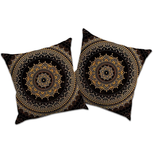 2 putetrekk i lin-look for dekorative puter, sofaputer, putetrekk, mandala-trykk og etnisk stil (vintage mandala 1, 50x50)