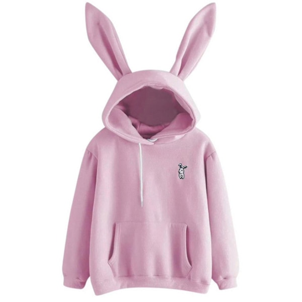 Sød Kaninøre Dame Hoodie | Langærmet Casual Hooded Sweatshirt | Varmt Rosa Lilla | Størrelse 2XL