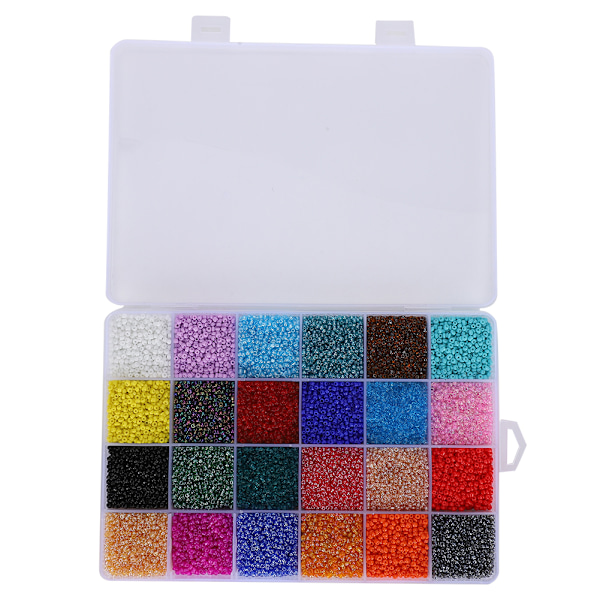 26400 stk. glasperler med huller i 24 farver, løse perler, armbåndsperler, opbevaringsboks, 2 mm