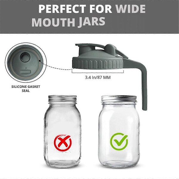 2-pack bred öppning flip-lock Mason Jar lock, läckagesäker förslutning, grå