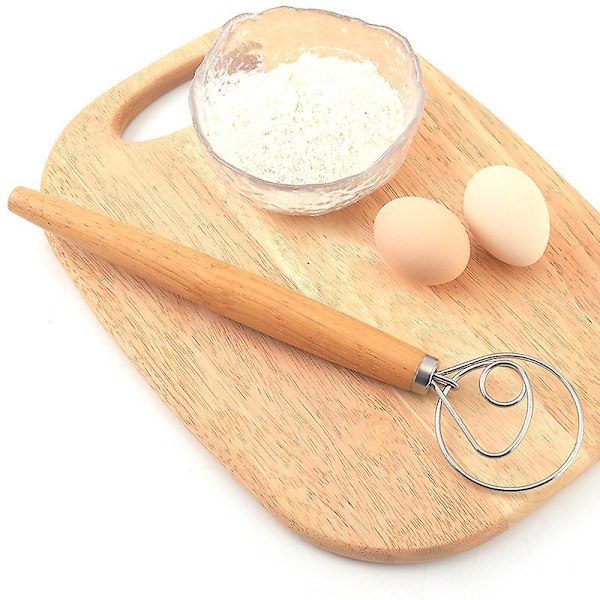 Melangemaskine med Eg Træhåndtag - 13 Tommer, Rustfrit Stål Spiral Æggepisker