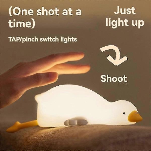 Stor Hvid Gås Natlampe Børne Sengelampe Sjov Klap Lampe USB Genopladelig Blødt Lys Øjenbeskyttelse Sovelampe