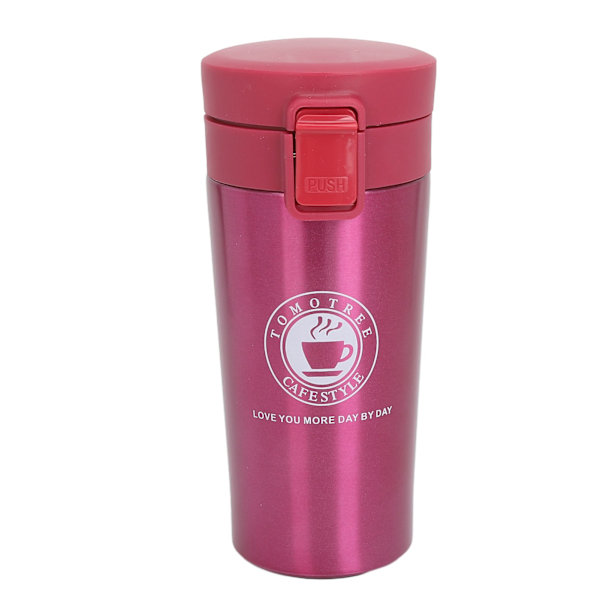 Insulated Coffee Cup Dual Layers Stainless Steel Portable Snap Flip Lid Insulated Coffee Bottle Red 380ml