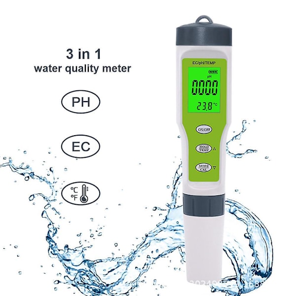 Hydroponisk 3-i-1 Vattentät Digital Mätare: EC, pH och Temperatur