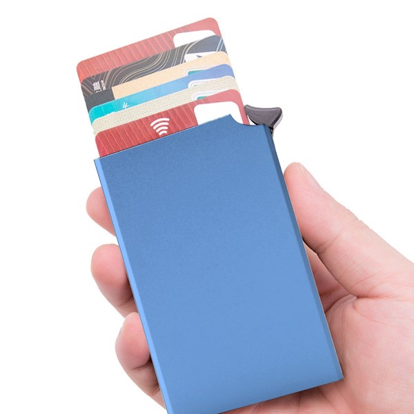 Aluminiumlegering RFID Anti-tyveri kortholder Automatisk Pop-Up Bankkortboks Visitkort Etui Blå