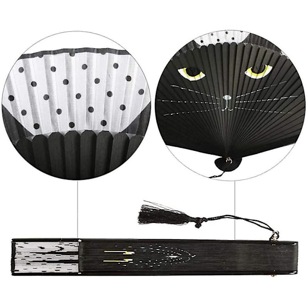 Svart Katt Folding Fan - Perfekt for Bryllup, Fester og Veggdekor!