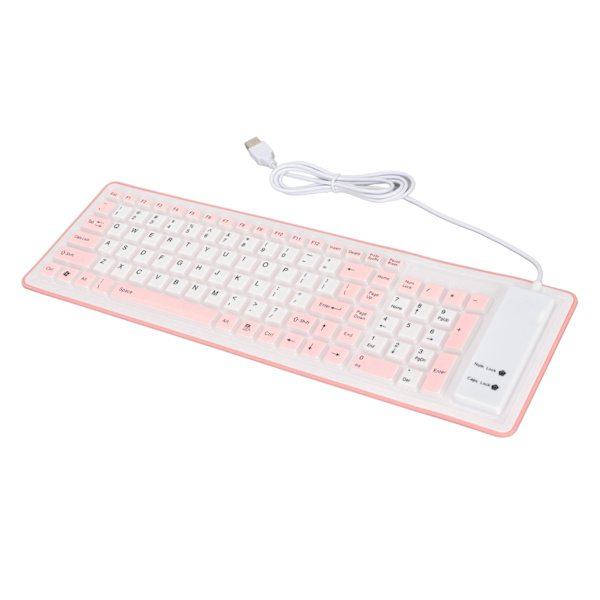 Vikbart silikontangentbord 103 nycklar USB trådbunden silikon Vikbar Vattentät Mute Fadeless Vikbart tangentbord för PC Laptop Rosa