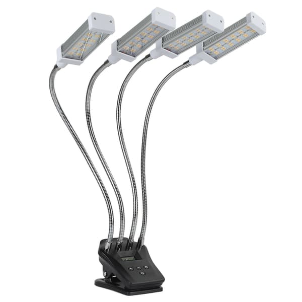 96W 4-hodet hageplantelys med LCD-skjerm, flere dimmemoduser, fullspektrum 100‑240V sølv EU-plugg