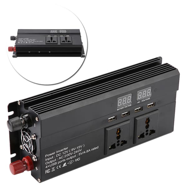 DC 12V til 220-240V 1200W / 3000W Auto Spændingstransformator Inverter Konverter Biloplader EU Stik