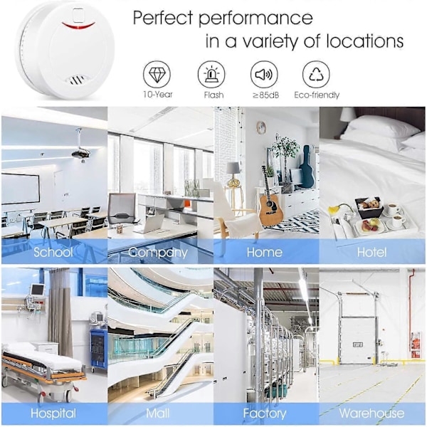 Branddetektor med fotoelektrisk sensor, automatisk test for hjem/butik/virksomhed (1 stk)