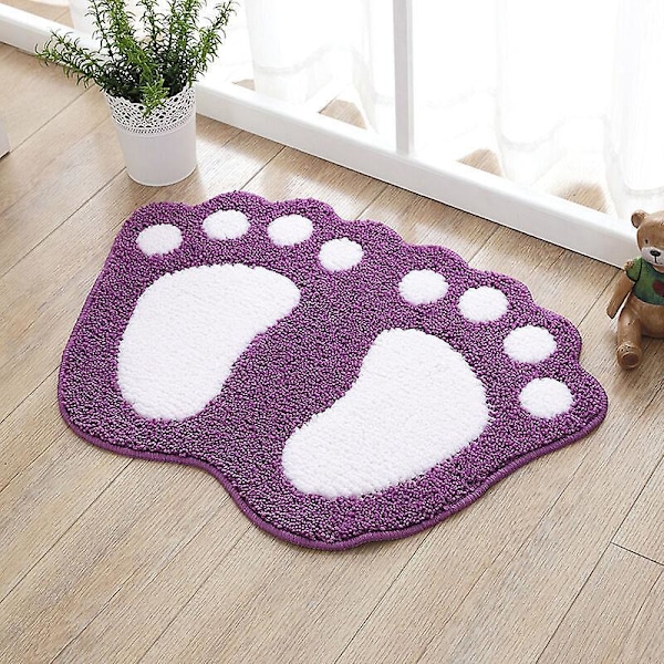 Skridsikker og absorberende bademåtte, stort fodmønster, Polyester, lilla, 40 x 60 cm, ét stykke