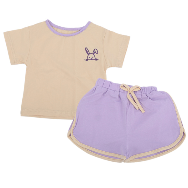 Baby Girls Sommertøj Dragt Piger Outfits Bomuld T‑Shirt Shorts Casual Tøj Sæt Lilla 90cm / 35.43in