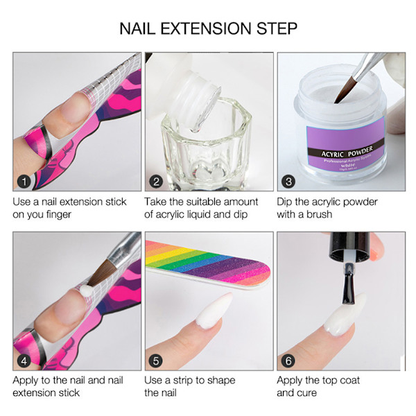 Akryl Nagel Set med Pensel Akryl Pulver och Akryl Flytande Akryl Pulver Set Nail Art Manikyr Verktyg