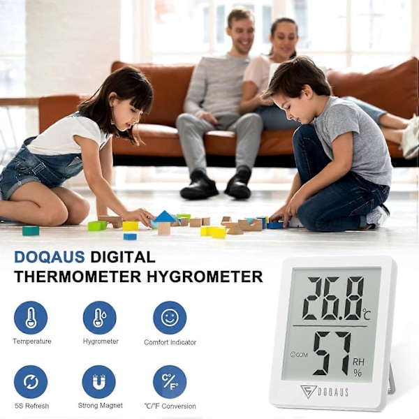 Noggrann Digital Hygrometer för Inomhusbruk, Inomhustermometer Temperaturmätare med Komfortikon för Växthus Kontor (Svart)