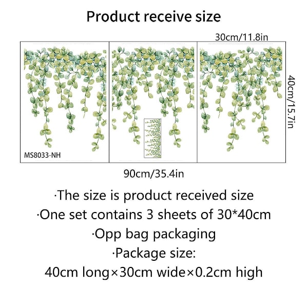 1 stk Grønne Planter Vægsticker Blade Planter Vægsticker Dekoration til Soveværelse Stue Kontor