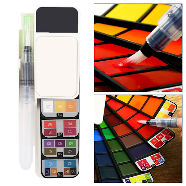 Fast vandfarve i vifteform, foldbar og bærbar, 18 farver pigment + vandpensel