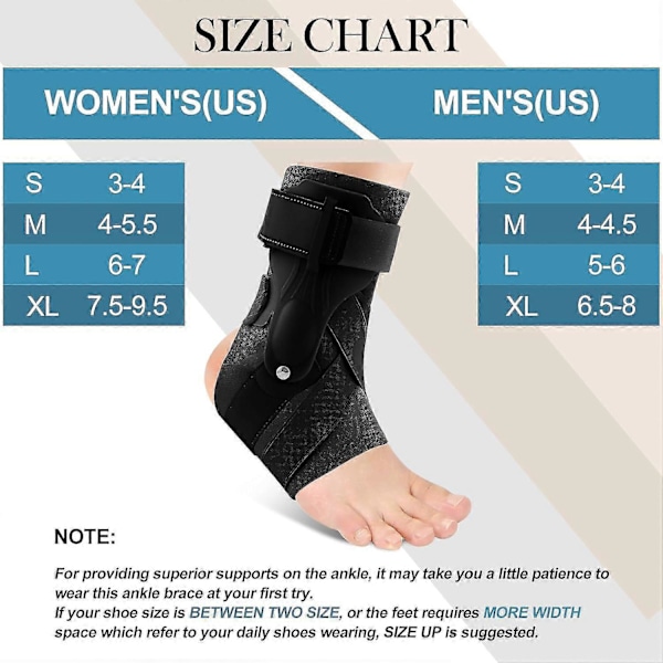 Ankelstøttebandage til forstuvninger for mænd og kvinder, forstuvningsbandage til basketball, fodbold, volleyball, kompressionsankelstabilisator med skinne XL
