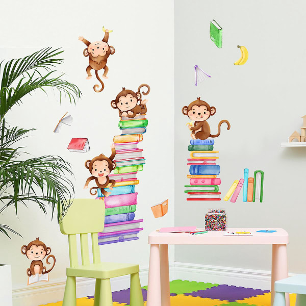 Monkey Wall Decals - Sjov og legende dyrevægklistermærke til børn - Perfekt indretning til babyværelse og børnehave
