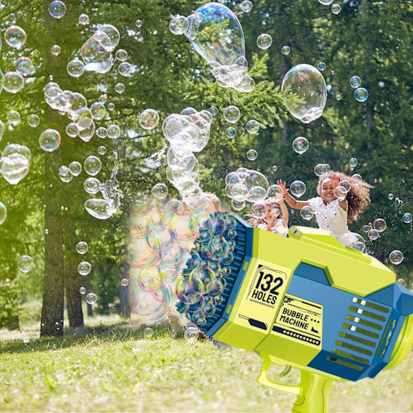 Bubbelblåsare 132 hål Elektrisk bubbelskjutande leksak med LED-ljus Automatisk bubbelmaskin Festtillbehör Sommar utomhusleksak Present till barn