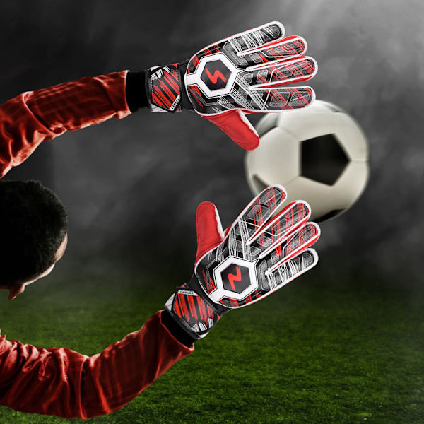 Latex Nylon PU Fingerbeskyttelse Fodboldmålmandshandsker til Voksne Børn (Rød 8#)