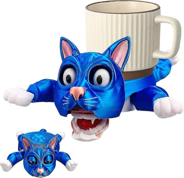 3D Funny Cat Coaster with Retractable Legs, Cute Kitten Coaster Gift, Interactive Drink Holder for Cups, Heat and Scratch Resistant Table Mats Gray