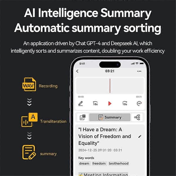 A3 8GB AI Stemmeopptaker ChatGPT Smart Transkripsjon Tale til Tekst i Sanntid Ett-trykks Opptaksenhet MultiColor