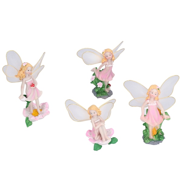 4 stk Blomsterfe Figuriner Statue Hage Hjem Ornament Harpiks Modell Miniatyr Landskap Dekor