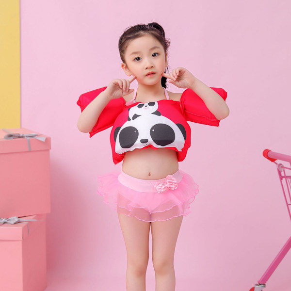 Baby flytväst Baby simning arm flyter med axelrem Armstöd för 2 till 6 år simning Röd Panda